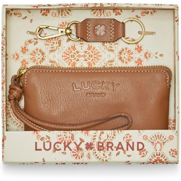 Elegant Women's Honey Tan Leather Wristlet Zipper Closure Gift Box